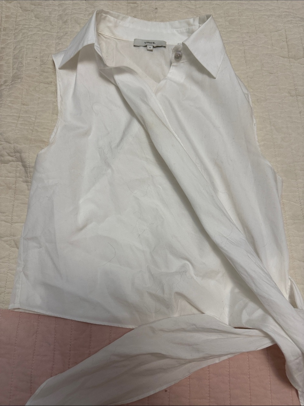 Vince White Sleeveless Collared Wrap Button-Up Sleeveless Blouse